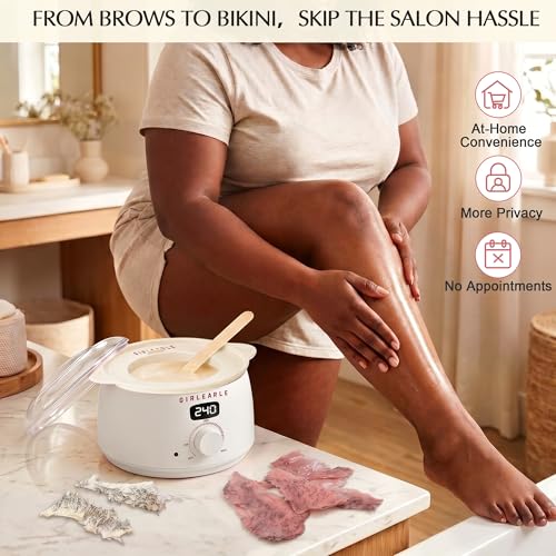 Image of GIRLEARLE White Digital Waxing Kit for Women and Men Sensitive Skin, Wax Warmer Hair Removal at Home with Wax Beads & Silicone Pot, Target Different Types of Brazilian Bikini, Facial, Leg, Full body