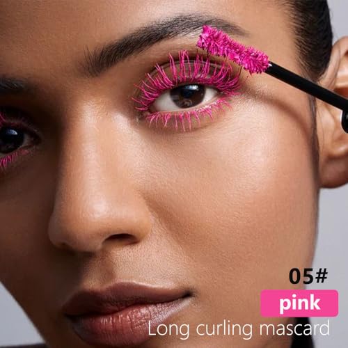 Image of Colored Mascara for Eyelashes, Voluminous Colorful Mascara, Pink Purple Blue Green Red White Black Brown Lash Pack - Lengthening, Defining, Curling, Multiplying Formula (05#-Pink)