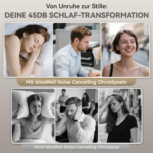 Ohrstöpsel zum Schlafen 45dB – Ultrabequeme, wiederverwendbare Silikon Ohrstöpsel mit geräuschunterdrückende & Gehörschutz | Für Konzentration, Reisen (Schwarz, 4 Größen (1 Set))