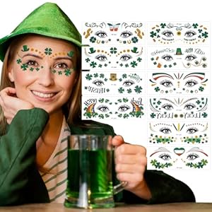St Patricks Day Tattoos, St Patrick’s Day Shamrock Tattoo Face Stickers St. Patrick’s Day Temporary Clover Tattoos Sticker, Saint Patricks Day Makeup Art Decorations Irish Party Favors
