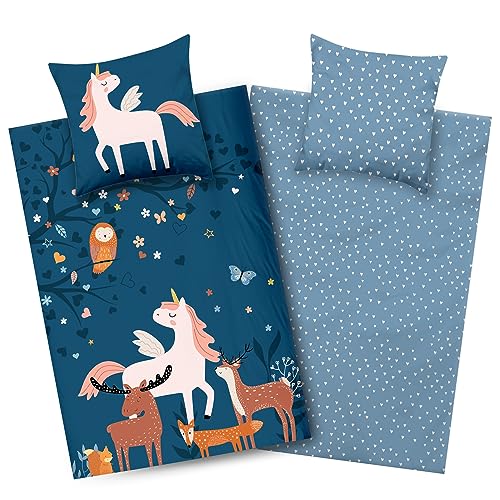 Aminata kids Bettwäsche Mädchen Einhorn 135 x 200 mit YKK Reißverschluss...