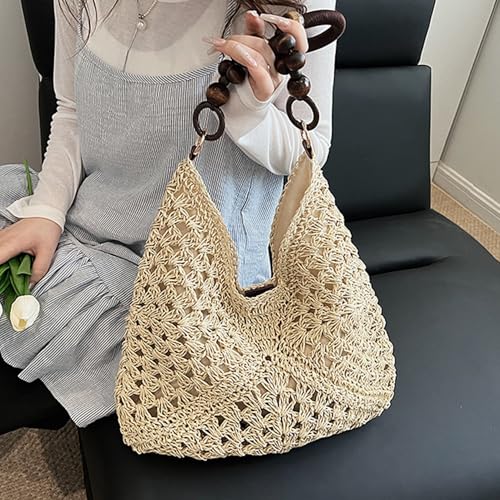 Bolso de Playa Tejido Boho con Asa de Cuentas para Mujer miniatura 2