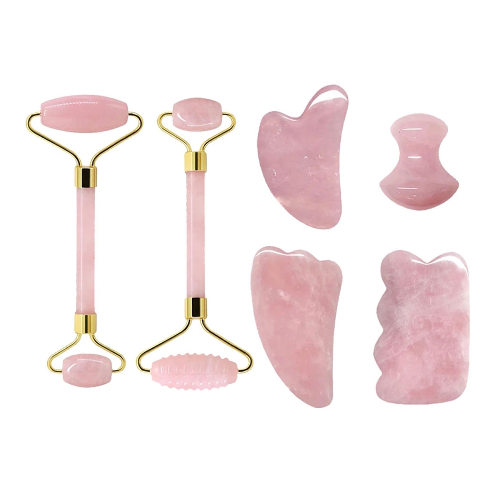 Juego de masajeadores de rodillo de jade de cuarzo rosa Guasha, herramientas Gua Sha, raspador de piedra, herramienta de belleza (tipo 7)