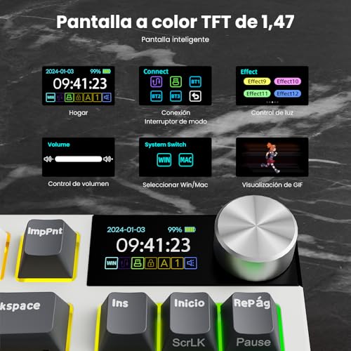 RK Royal KLUDGE RK S85 -Teclado Mecánico Español -Teclado Inalámbrico Gaming 80% -ISO-ES- Bluetooth/2.4G/USB-C- Hot Swap- Pantalla LCD- RGB-Mac/Windows-Mod. White Night/Switch Táctil Beige(Brown). - imagen 3