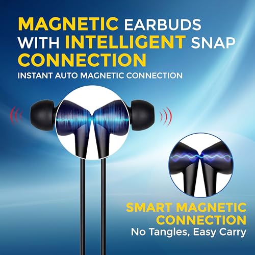 Image of MAK Stylish Bluetooth Neckband Headset with 12mm Dynamic Bass Driver, Magnetic Earbuds, Fast Type-C Charging & All-Day Comfort in Black.