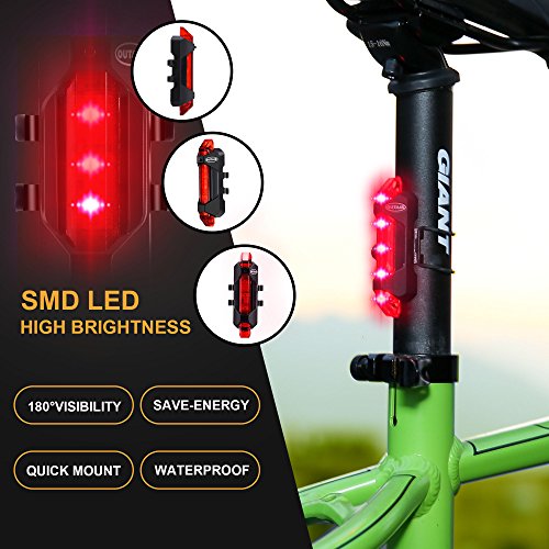 image for Outair USB Rechargeable Bike Light Front and Rear Bicycle Light Set Sc