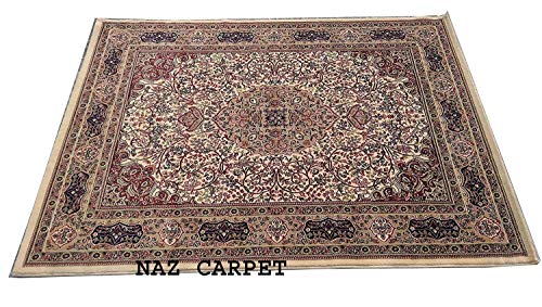 Image of Kashmiri Traditional Woollen Carpet with Advanced 1 Inch Thickness & Classical Look 90x160cm (3x5 Feet) Color Ivory