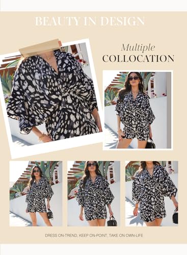 Dokotoo Womens Lepoard Print Summer Rompers Cruise Outfits Wrap V Neck Loose Oversized Jumpsuits with Pockets - Image 5