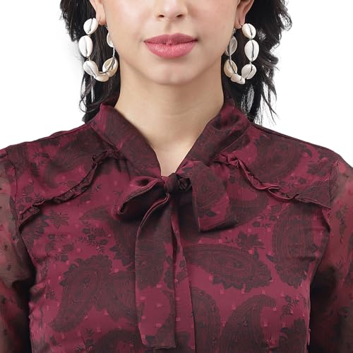 Image of Latin Quarters Women Maroon 3 /4 Sleeve Tie-Up Neck A-Line Dress