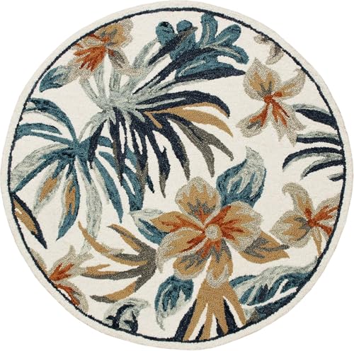 Image of Sifa Carpet Traditional Floral Round Area Rug - Hand-Tufted New Zealand Wool Circular Carpet for Dining Room & Bedroom Weight -15 Pund, Size-5x5 Feet (60x60 Inch Round)