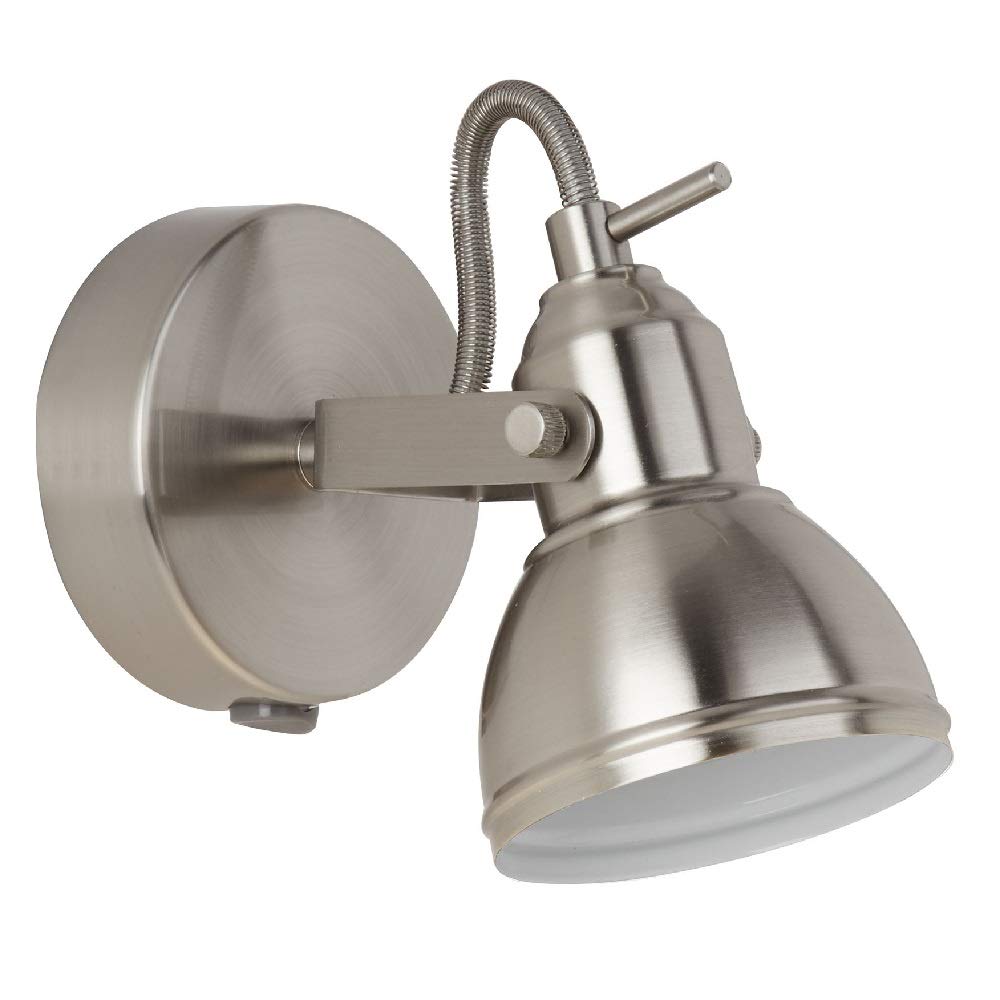 Britalia Satin Silver Vintage Retro 1 Lamp Switched Adjustable Spot Light | Requires 1 x GU10 Bulb (Not Included) | Gloss White Inner Shade