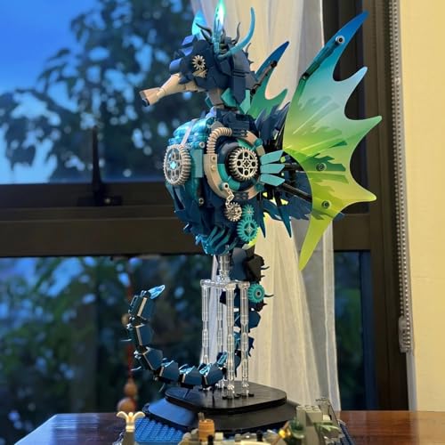serfiman BNG Mechanical Seahorse Building Set for Adult,Movable Ocean Animal with Display Stand,Sea Fish Building Block Toy,Home Decor Gift for Adults Teens SF-DK-7011