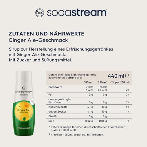 SodaStream CLASSICS Ginger Ale | Sirup | Sekundenschnell zubereitet & immer frisch | Ergibt ca. 9 Liter | 440 ml Flasche | 1er-Pack 6