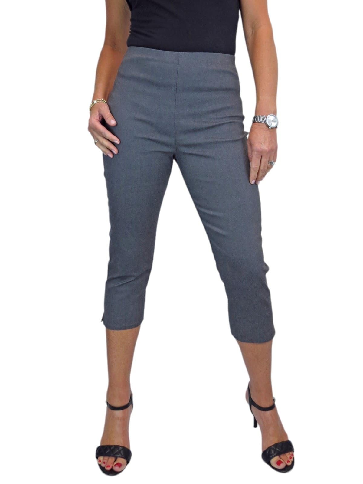 Paulo Due Women's Slim Leg Elastic Waist Cropped Trousers in Grey | Size: 14