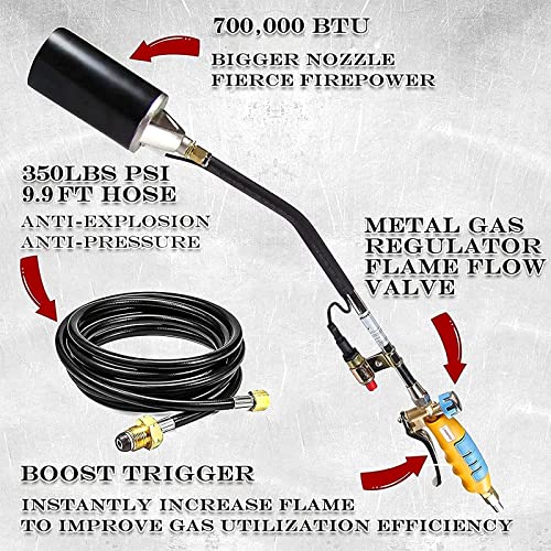 DOMINOX-Propane-Torch-Weed-Burner-Weed-Torch-700000-BTU-Propane-Gas-Blow-Torch-Head-with-Push-Button-Igniter-for-Burning-Weed-Roof-Insulation-and-Roads-Paint-Removal-Propane-Not-Included