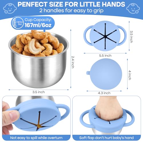 Image of 2-Pack Stainless Steel Snack Cup for Toddlers Spill-Proof, Baby Food Containers with Removable Silicone Lids & Handles | Dishwasher Safe, BPA-Free On-the-Go Kids Snack Containers Box