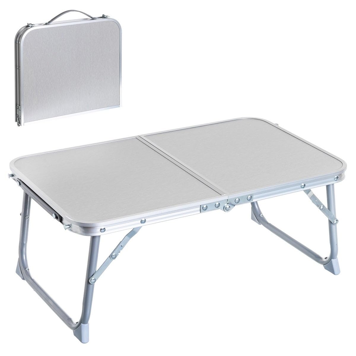 Mesa plegable camping, mesa portátil de diseño plegable maletín, doble cierre de seguridad y asa de transporte, mesa playa acero y MDF, gris, mesa pequeña de picnic, ligera y fácil de transportar.