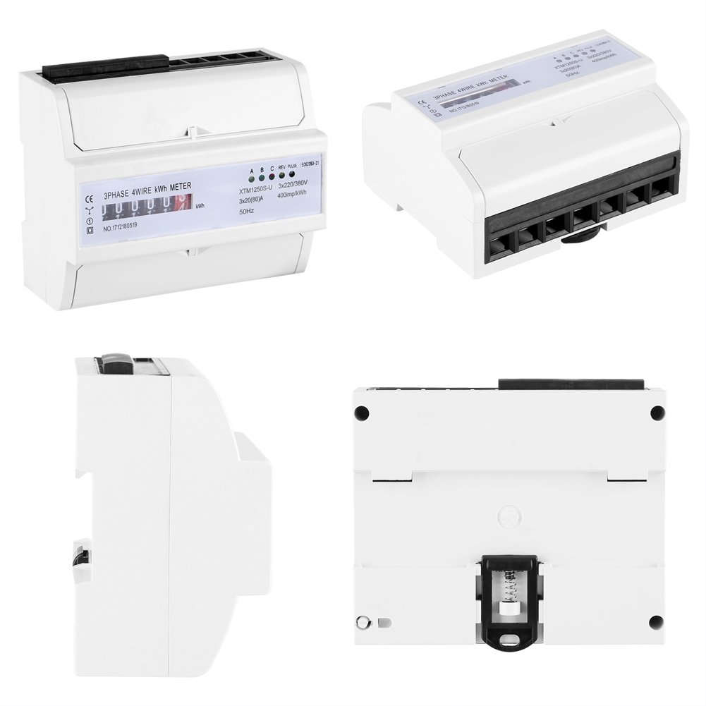 Contatore Energia Elettrica Contatore Meccanico Trifase XTM1250S-U Contatore Elettrico di Fase 3 a 4 Fili KWh Guida DIN 20 (80) A
