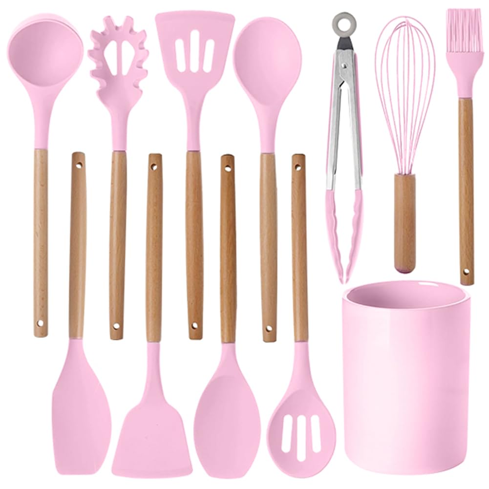 12 Pcs Kitchen Utensil Set, Silicone Cooking Utensils Set including Wooden Handle, Heat Resistant