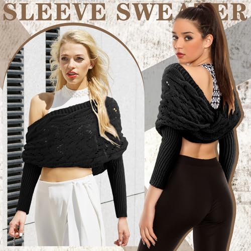 Image of Geyoga 2 Pcs Scarf with Sleeves for Women Knitted Wrap Sweater Scarf with Sleeves Shrugs for Women Wrap Shawl