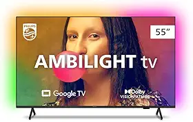 Smart TV Philips Ambilight 55' 4K 55PUG7908/78, Google TV, Comando de Voz, Dolby Vision/Atmos, VRR/ALLM, Bluetooth