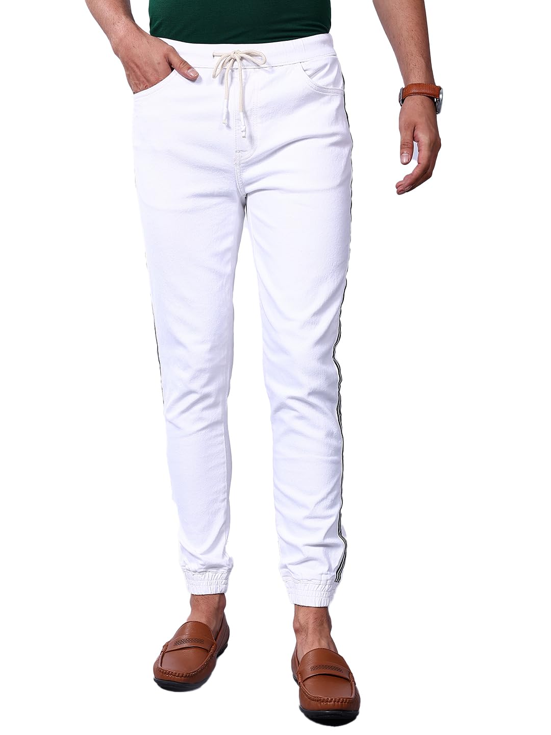 Men Slim Fit Solid Mid-Rise Stretchable Denim Joggers-image-48
