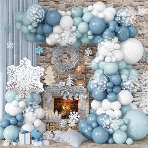Arche de ballons bleu poussiéreux pour fête magique Reine des Neiges