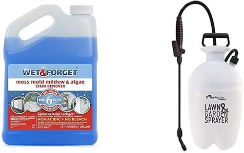 WET&FORGET 10587 - Removedor de manchas de musgo, moho y moho de 1 galón y Flo-Master por Hudson 24101 pulverizador de tanque de césped y jardín,