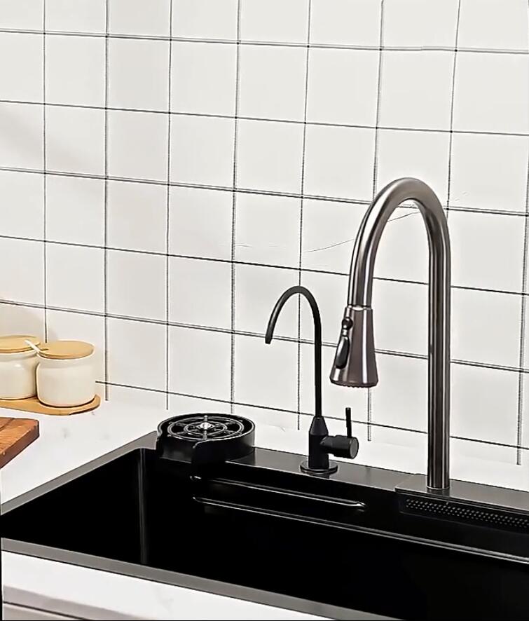 Lavello Cucina Singolo A Cascata Con Rubinetto Estraibile - Acciaio Inox 304, Include Tagliere E Accessori - Foto 9