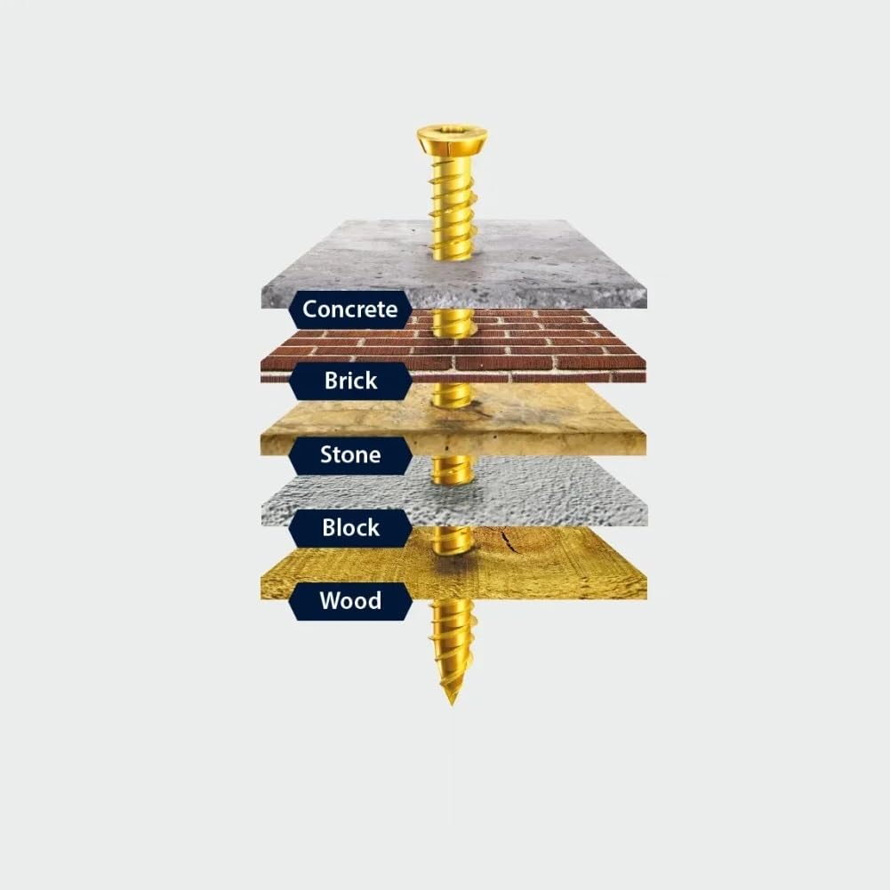 Concrete Frame Fixing Screws - Frame Screws Heavy Duty 7.5mm x 120mm - 100 Pack with T30 Torx Driver Bit, Yellow - Image 3