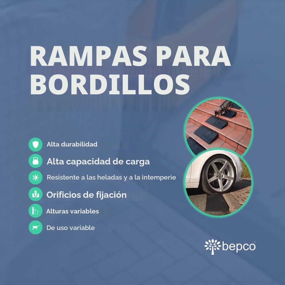 Rampa para bordillos de goma 100x25x8 cm bepco Negro con arandelas integradas