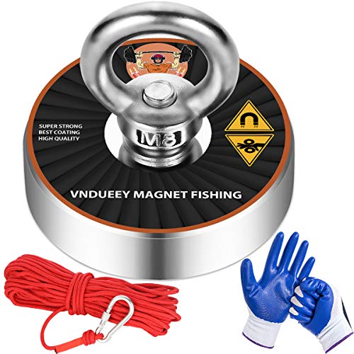 Magnets Fishing with 65Ft(20M) Nylon Rope, Carabiner and Hand Gloves, 500Lbs(227Kg) Pulling Force Strong Neodymium Magnet for Salvage, Fishing and Retrieving