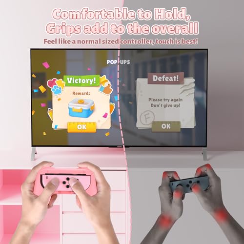 Image of FASTSNAIL Grips Compatible with Nintendo Switch for Joy Con & OLED Model for Joycon, Wear-Resistant Handle Kit Compatible with Joy Cons Controllers, 2 Pack (Pink and Yellow)