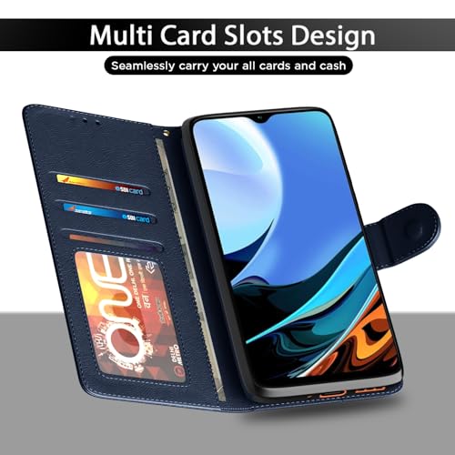 Image of Pikkme Redmi 9 Power Leather Flip Cover Wallet Case for Redmi 9 Power (Blue)