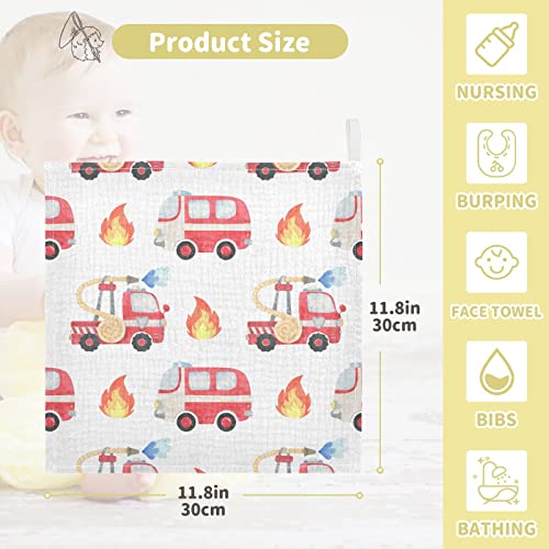 Image of vvfelixl Fire Department Funny Cars Baby Burp Cloths, Baby Muslin Washcloths for Boys Girls, Cotton Baby Face Towel for Newborn Infants Soft and Absorbent 11.8 X 11.8 in, 5 Pack