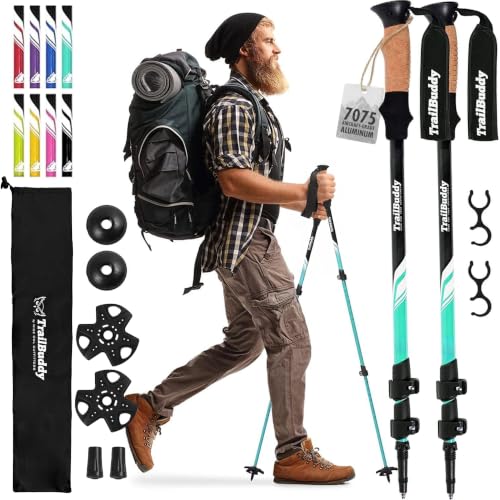 TrailBuddy Trekking Poles Lightweight 7075 Aluminum Hiking Poles for Women Men & Seniors Collapsible Walking Sticks for Travel Trails & Balance