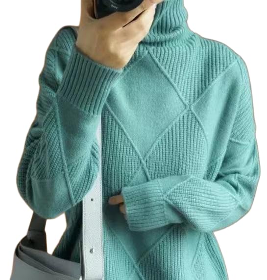 Womens Turtleneck Diamond-Patterned Sweaters Long Sleeve Knit Pullover Sweaters for Women