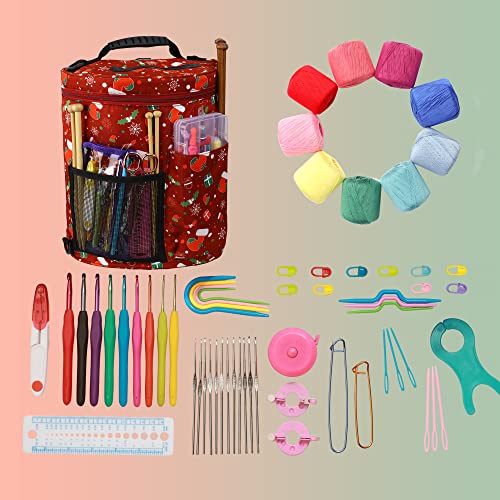 Looen Yarn Storage Knitting Tote Organizer Bag, Large Capacity Portable Travel Canvas Yarn Bag for Yarn Storage Crochet Hooks & Knitting Needles - Thumbnail 5
