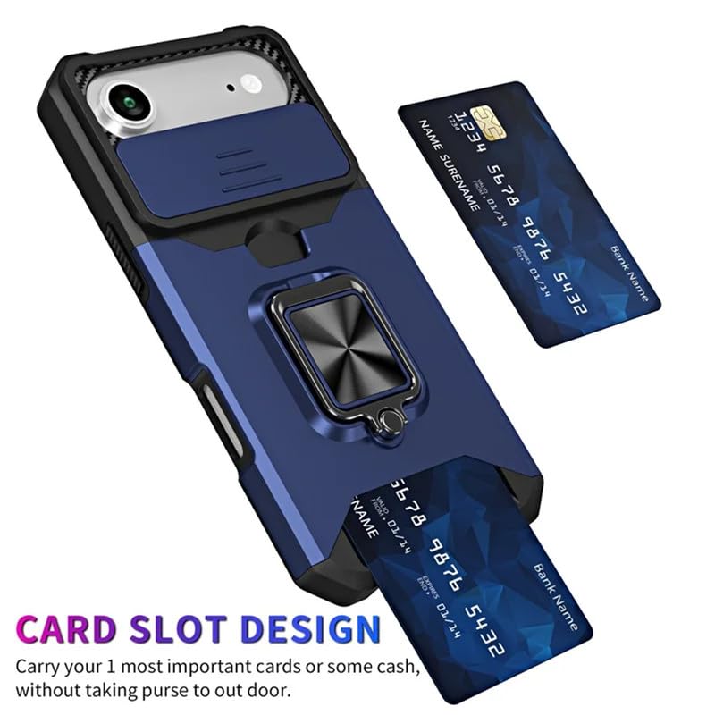 Image of LuxuryKase Shockproof Armor Case for iPhone Air | Slide Camera Cover | Hidden Card Slot | Rotating Ring Kickstand | Magnetic Car Mount Support | Military Grade Protection - Blue