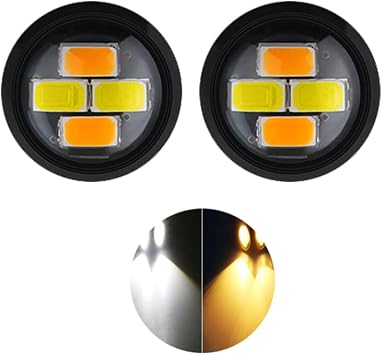 Eagle Eye LED Lights, Amber + White Two-color 23mm 4SMD Daytime Running, Reverse Brake, Turn Signal Tail, Backup Marker Lights for Car, Motorcycle, Truck, RV, Boat 2PCS