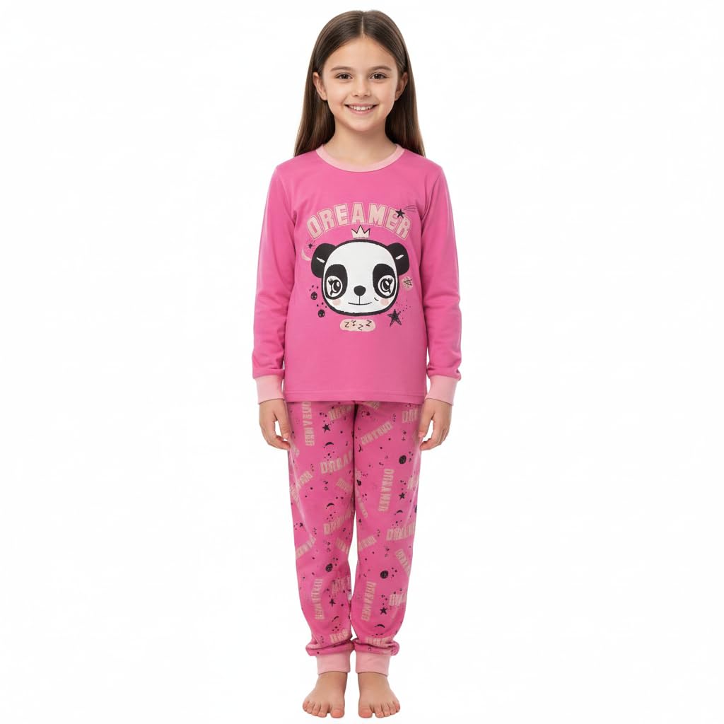 A2z 4 Kids Girls Pink Pyjamas Set Panda Animal Dreamer Lounge Suit - Pjs 201 Dreamer _13