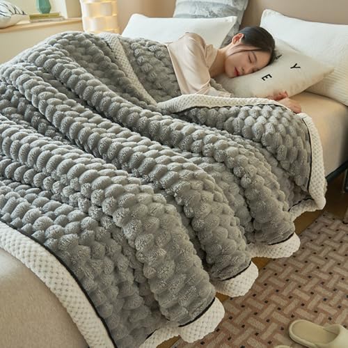 bingkeer ふわとろ 毛布 布団 ブランケット ふわふわ モコモコ 冷え対策 洗える おしゃれ テクスチャ 静電気防止 暖かい 冬用 多機能 昼寝用ブランケット 軽薄な金(グレー 約180*200cm)