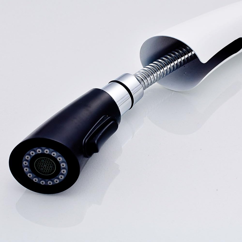 Robinet Melangeur Mitigeur de Cuisine Évier Blanc Bec Pivotante Extractible Sanlingo