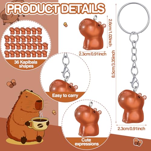 Image of Landical 36 Pcs Mini Capybara Resin Keychain Capybara Party Favor Keychains 3D Animal Pendant Figurine Accessories for Party