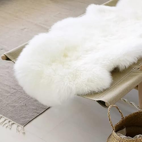 Fluffy Genuine New Zealand Sheepskin Area Rug For Soft Fur Pray Throw Pup Irregular Rug, Chair Sofa Seat Cover, Bedroom, Living Room, Double Pelt (Ivory, 2X6Ft) #TOP3