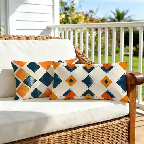 Housse de coussin extérieur imperméable 60x80 lin géométrique pour canapé lit - 8