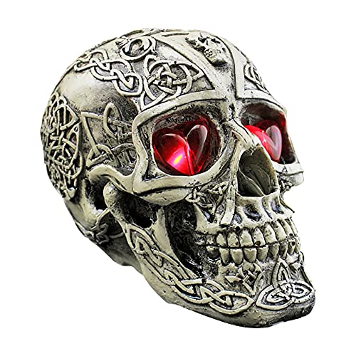 Halloween Ornaments Skull Model Up Props Skull Head,Resin Human Skeleton Head Bone,Night Light Skull Head Props Dress Up Glowing Skull Prop Decor,Halloween Party Decoration (C)