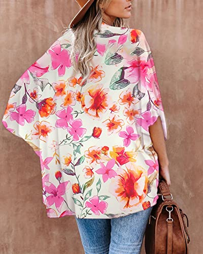 Image of Hibluco Women's Floral Kimono Cardigan Casual Chiffon Tops Loose Beach Cover Ups