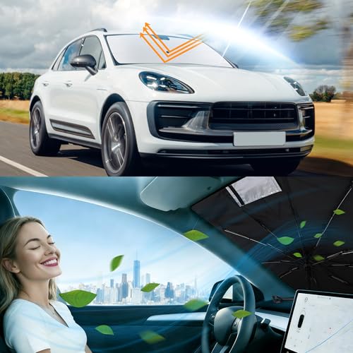 Image of Windshield Sun Shade Umbrella for 2014-2026 Porsche Ma-can | Full covered for windshield, Block UV Rays, Heat Reduction, Easy to install, Durable & Fold Up Small