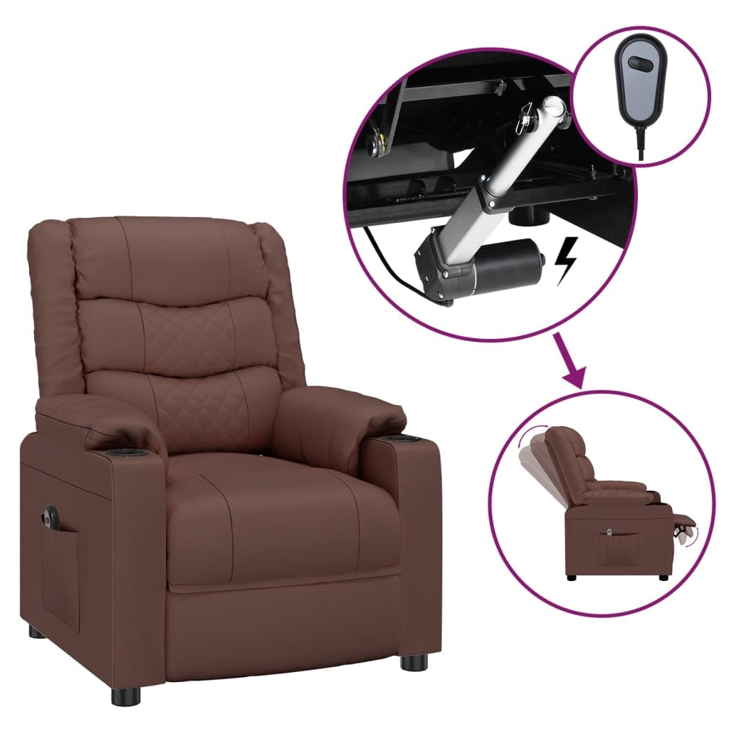 Fauteuil relax électrique marron en cuir synthétique 78,5 x 95,5 x 100 cm avec moteur électrique, 3 positions allongées, télécommande, pour salon, chambre à coucher, confortable et